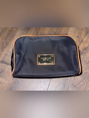 Michael Kors Black Cosmetic Bag with Tan Trim